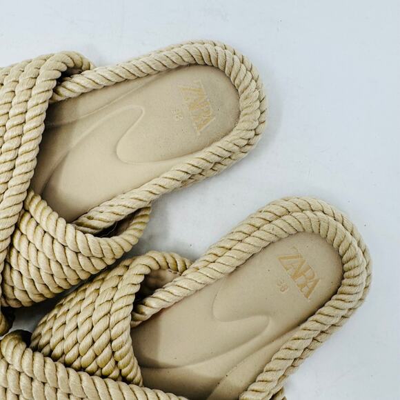 Zara Beige Rope Slide Sandals Size 38 Coastal Boho Minimalist Beach Vacation - Picture 3 of 12